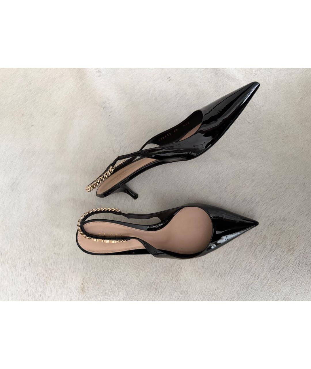 GUCCI Черные лодочки на низком каблуке из лакированной кожи, фото 7