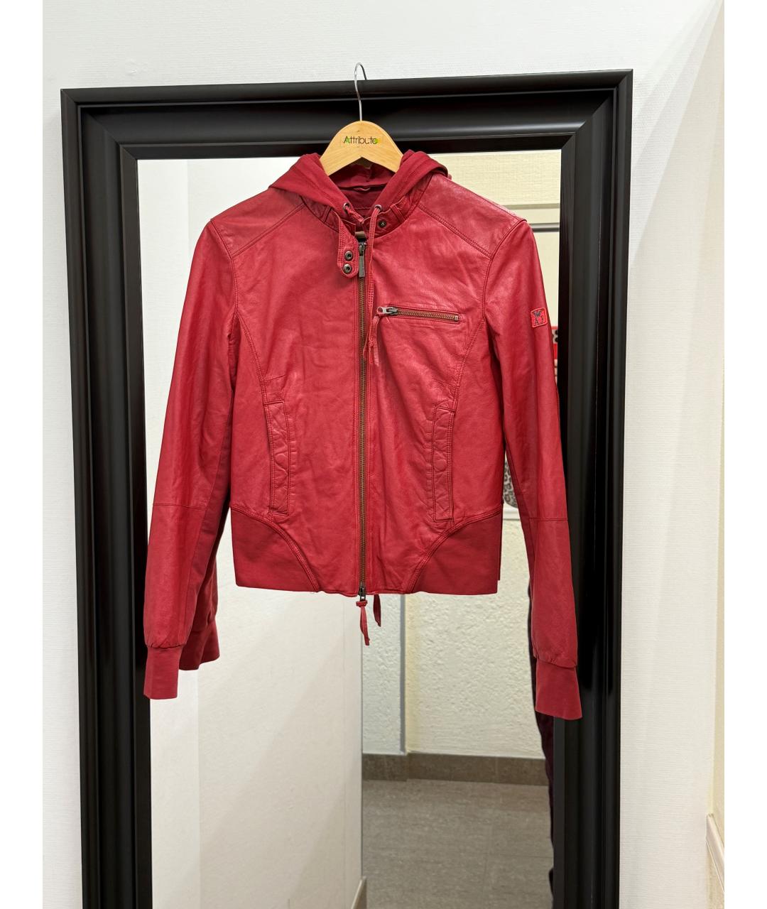 ARMANI JEANS Красная кожаная куртка, фото 8