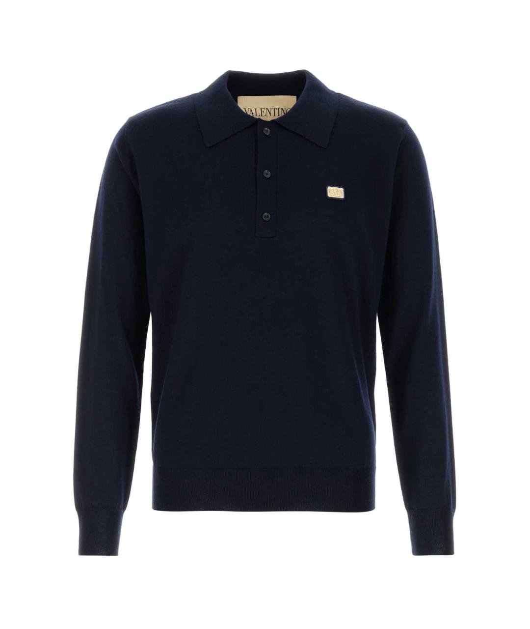VALENTINO Синее хлопко-шерстяное поло с длинным рукавом, фото 1