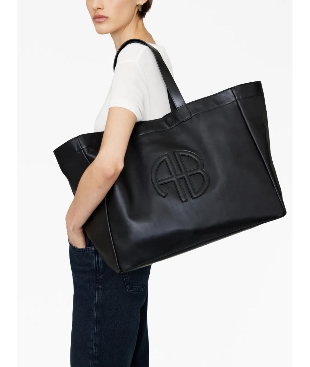 ANINE BING Черная кожаная сумка тоут, фото 3