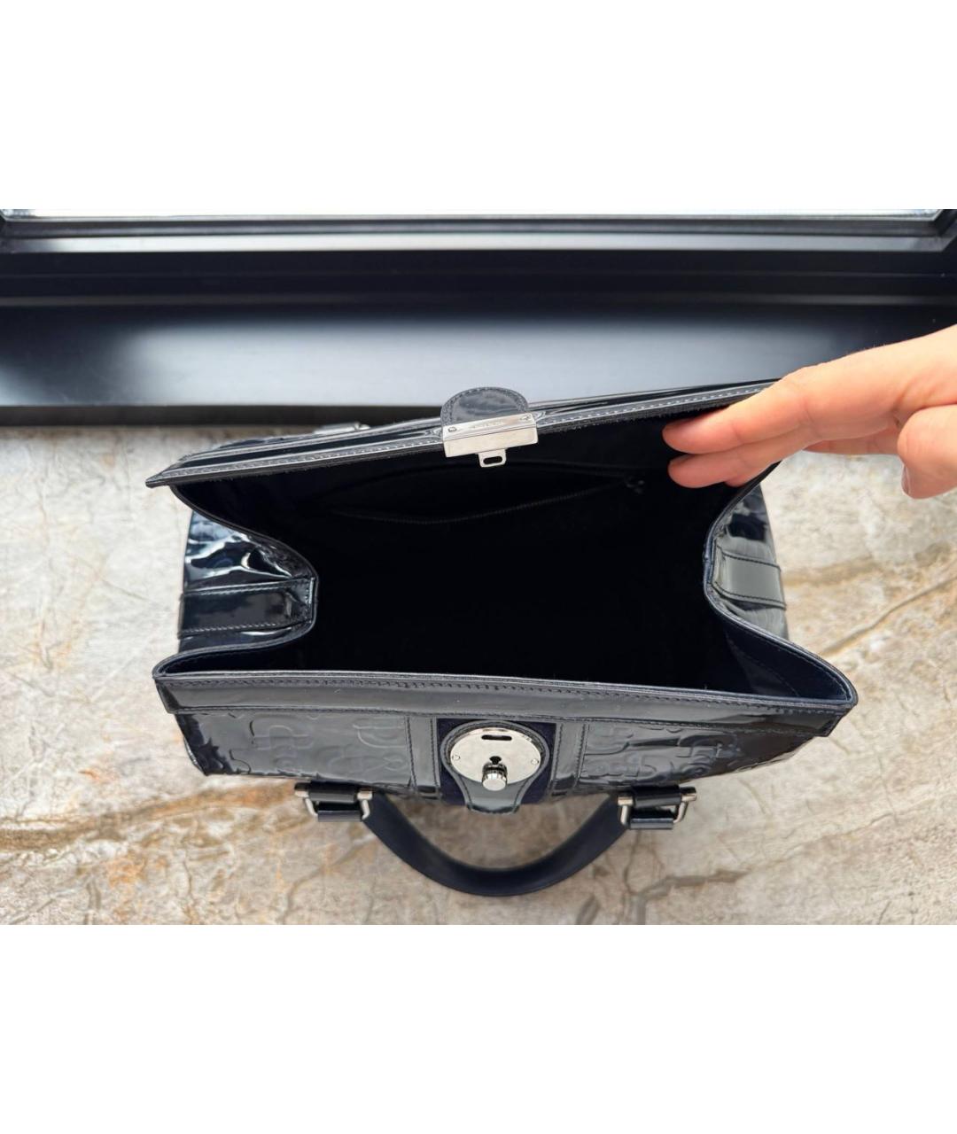 GUCCI Темно-синяя сумка тоут из лакированной кожи, фото 4