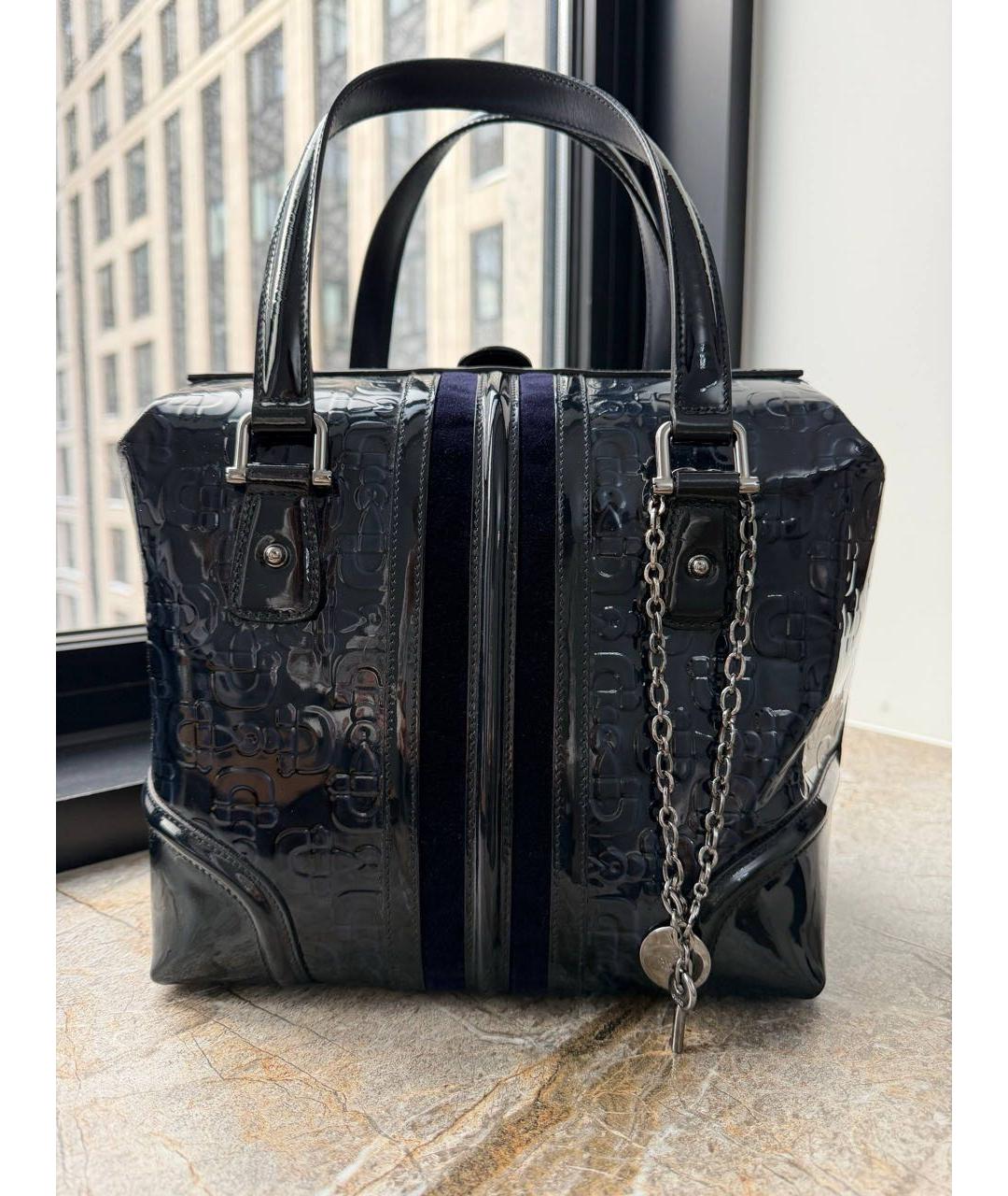 GUCCI Темно-синяя сумка тоут из лакированной кожи, фото 6