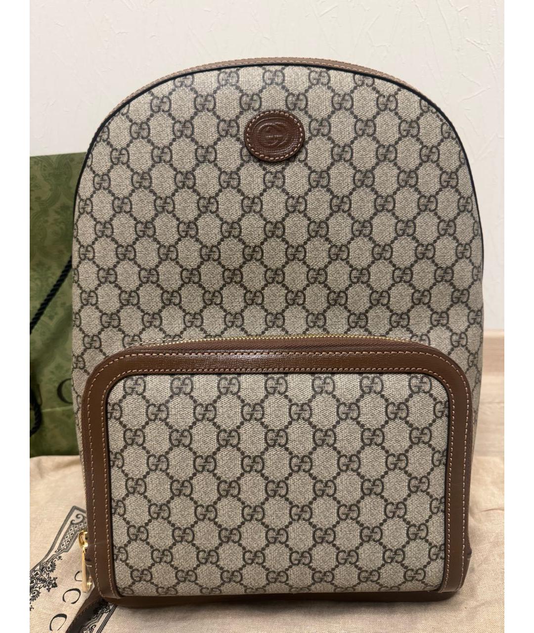 GUCCI Бежевый кожаный рюкзак, фото 6