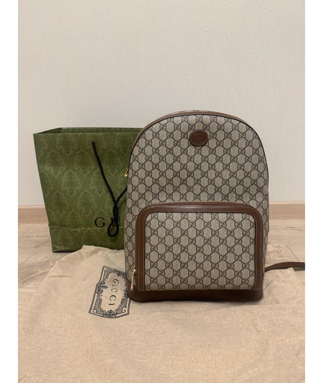 GUCCI Бежевый кожаный рюкзак, фото 3