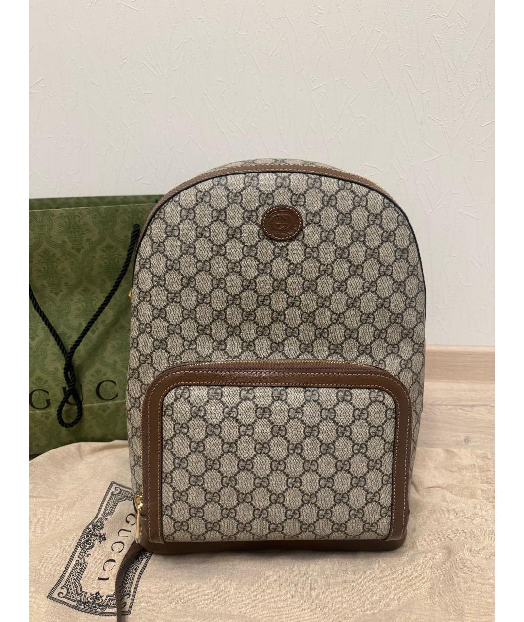 GUCCI Бежевый кожаный рюкзак, фото 5