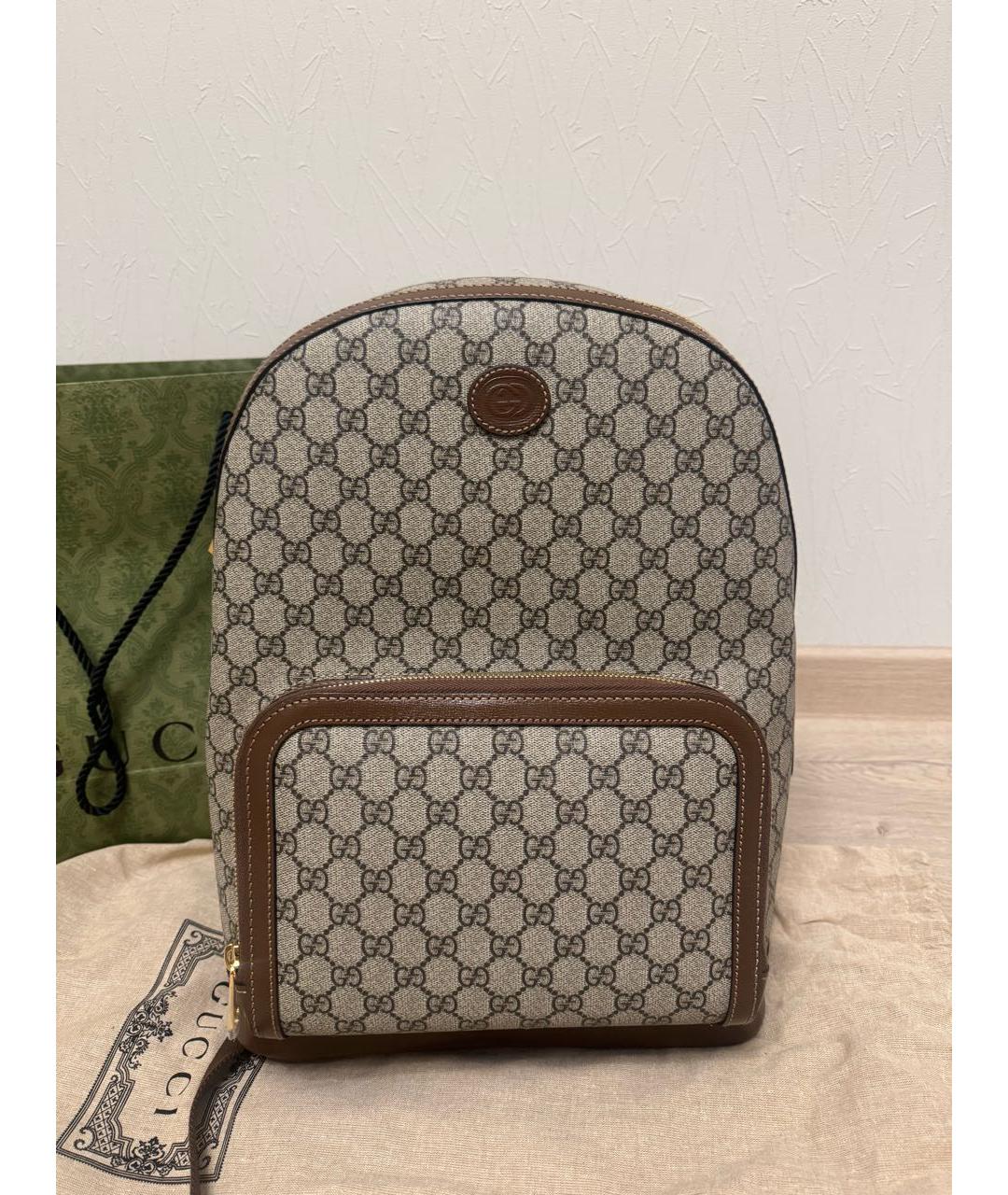 GUCCI Бежевый кожаный рюкзак, фото 4