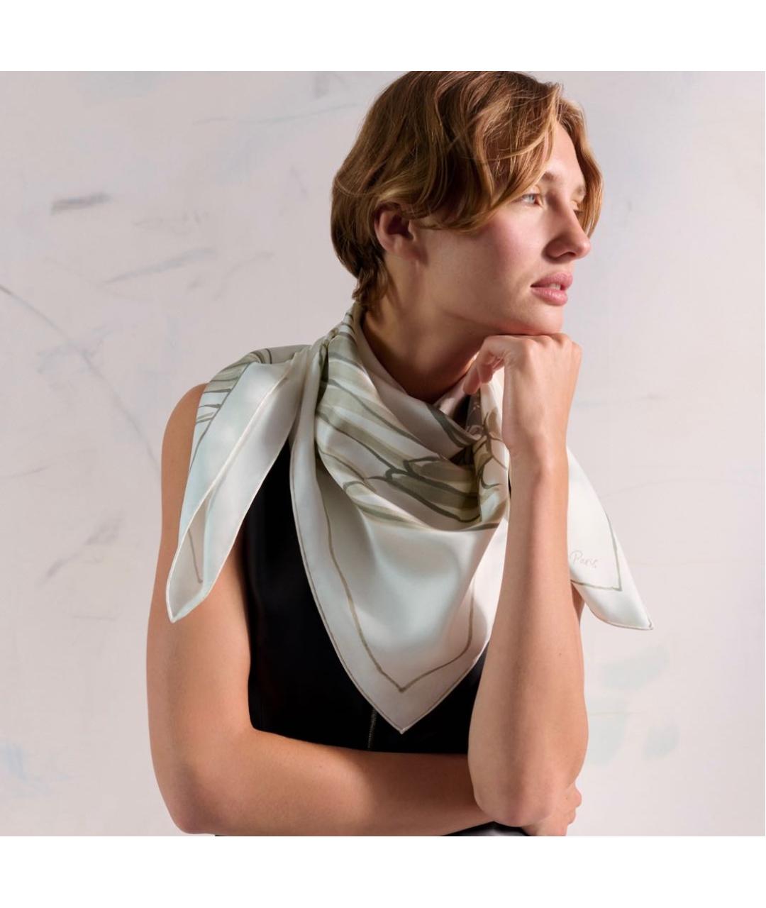 HERMES Белый шелковый платок, фото 2