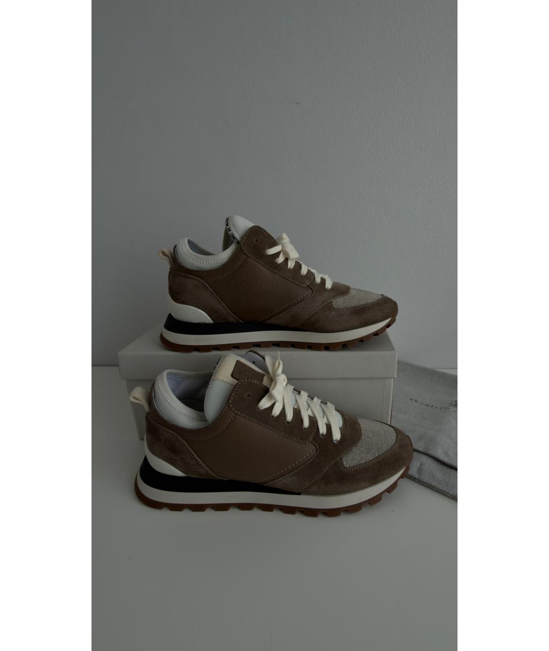 BRUNELLO CUCINELLI Коричневые кожаные кроссовки, фото 8