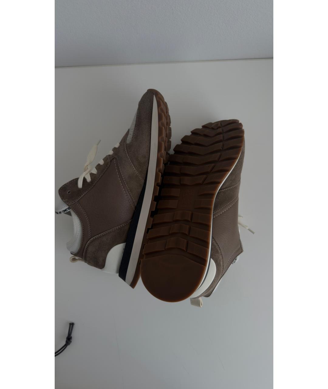 BRUNELLO CUCINELLI Коричневые кожаные кроссовки, фото 5
