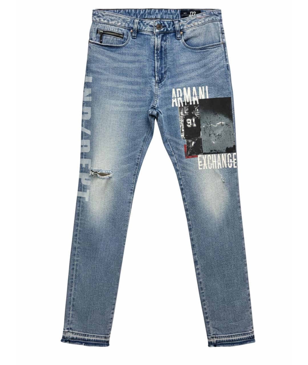 ARMANI EXCHANGE Голубые хлопко-эластановые прямые джинсы, фото 1