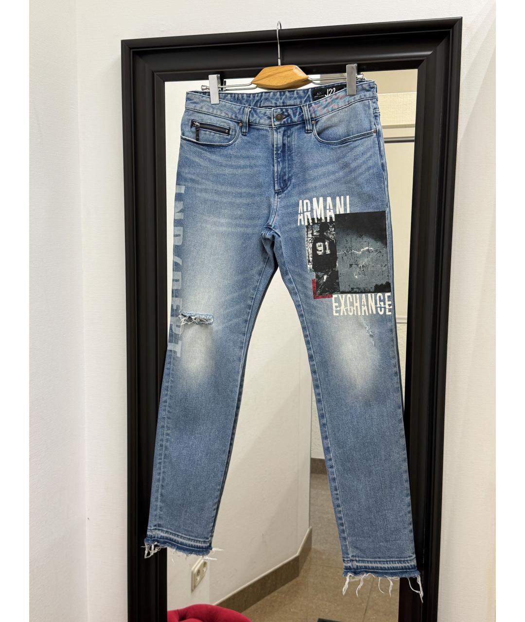 ARMANI EXCHANGE Голубые хлопко-эластановые прямые джинсы, фото 10