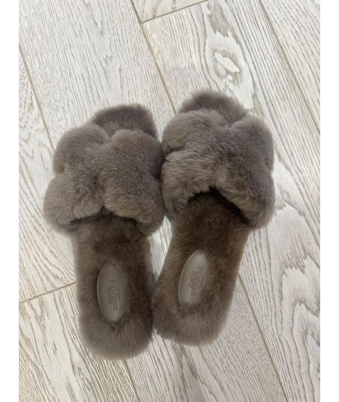 HERMES Коричневые шлепанцы, фото 3