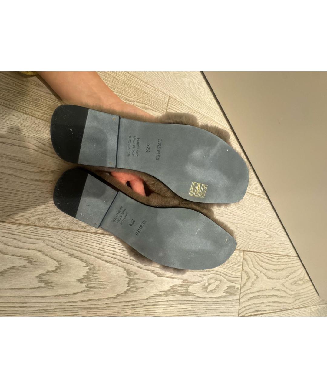 HERMES Коричневые шлепанцы, фото 5