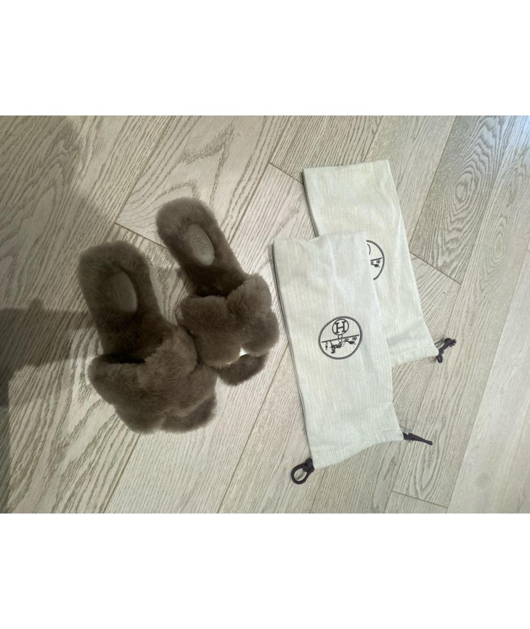 HERMES Коричневые шлепанцы, фото 6