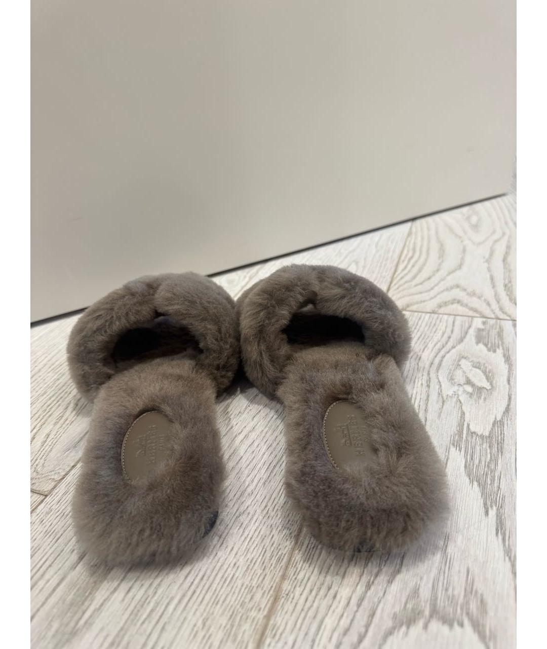 HERMES Коричневые шлепанцы, фото 4