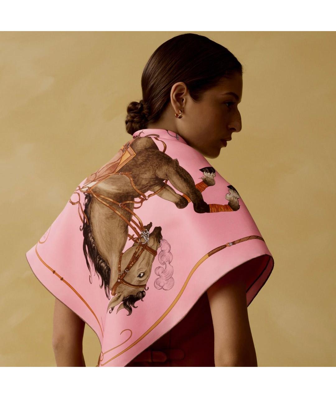 HERMES Розовый шелковый платок, фото 2