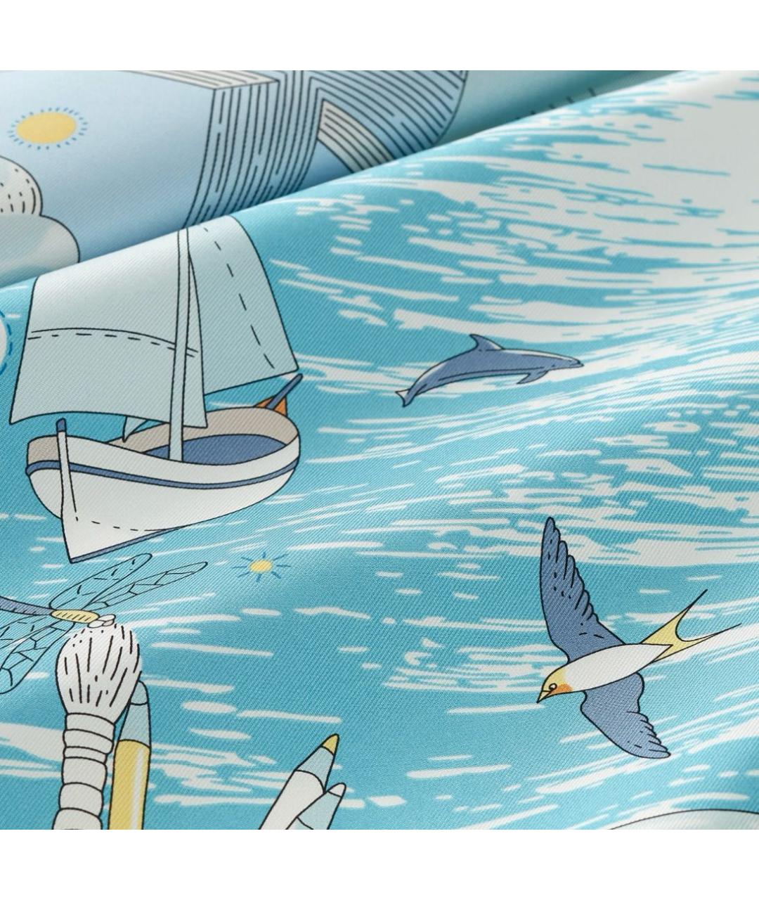 HERMES Голубой шелковый платок, фото 3