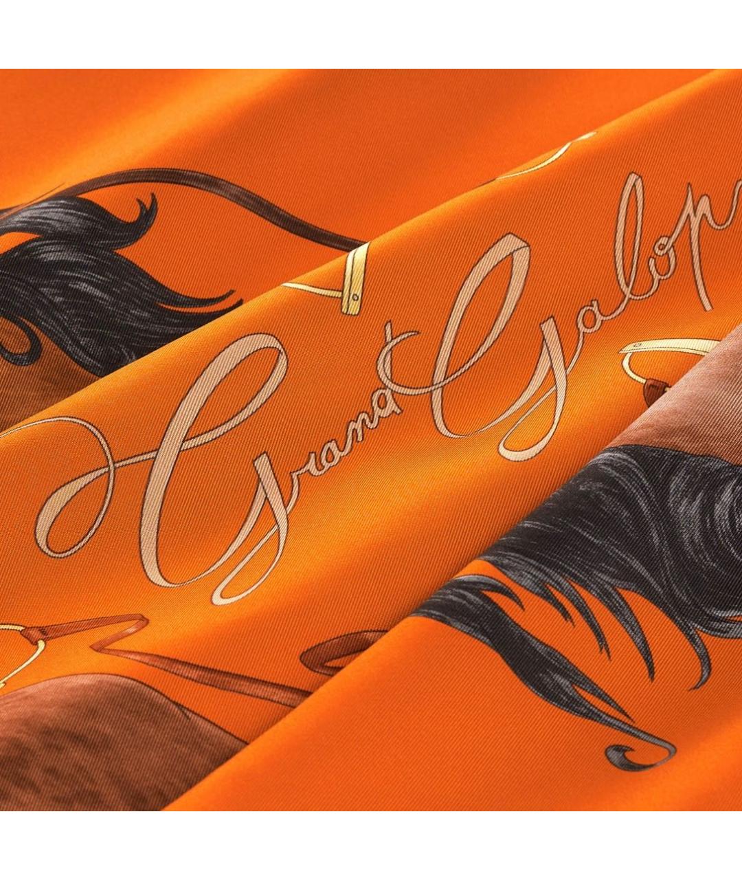 HERMES Оранжевый шелковый платок, фото 3