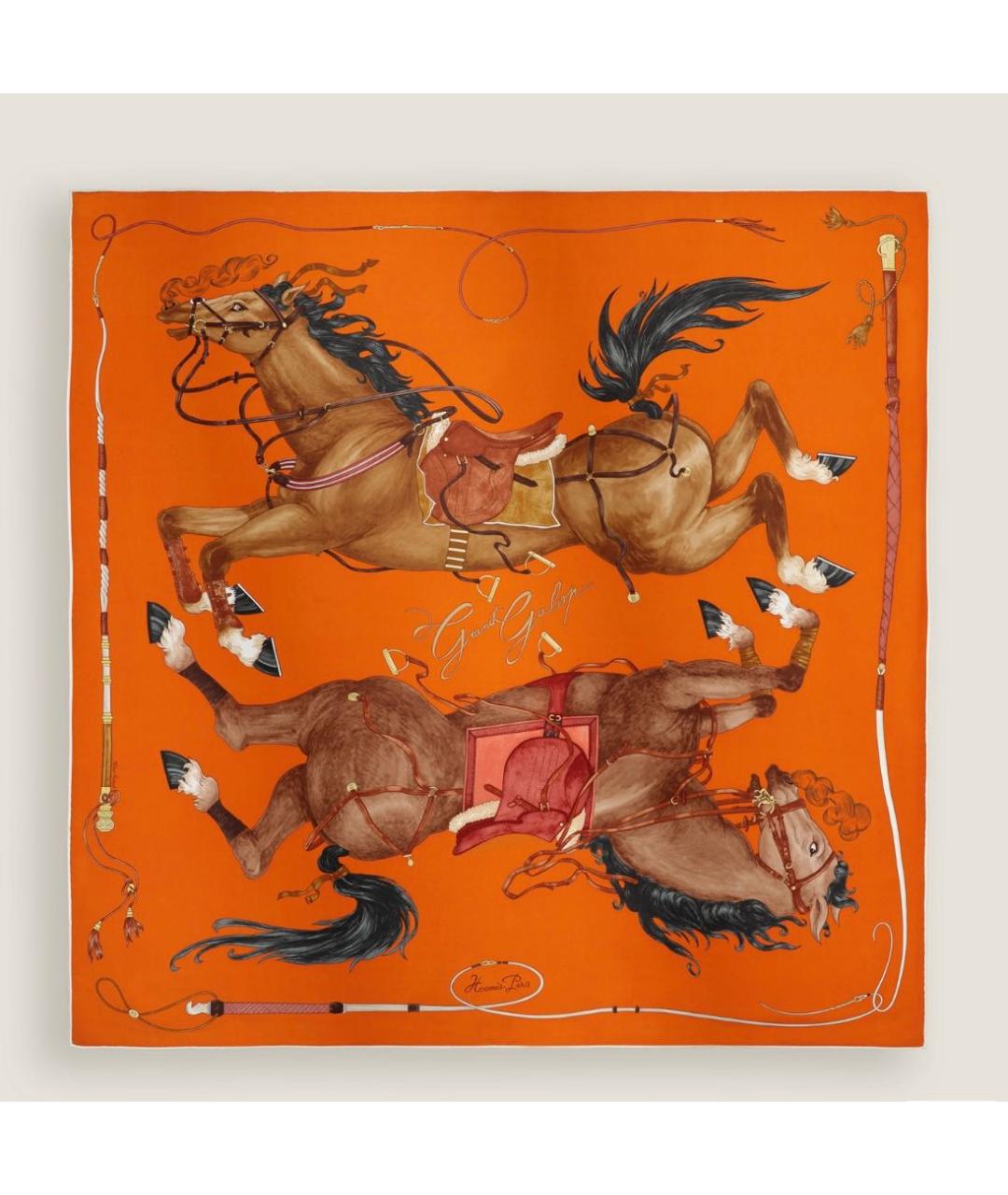 HERMES Оранжевый шелковый платок, фото 4