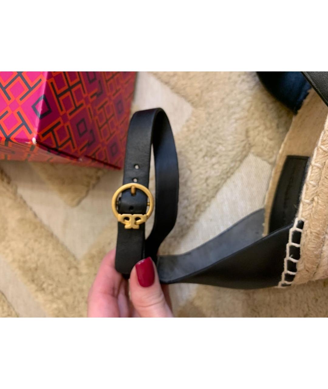 TORY BURCH Черные кожаные босоножки, фото 4