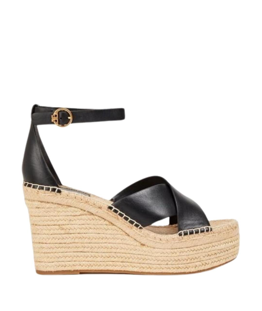 TORY BURCH Черные кожаные босоножки, фото 1