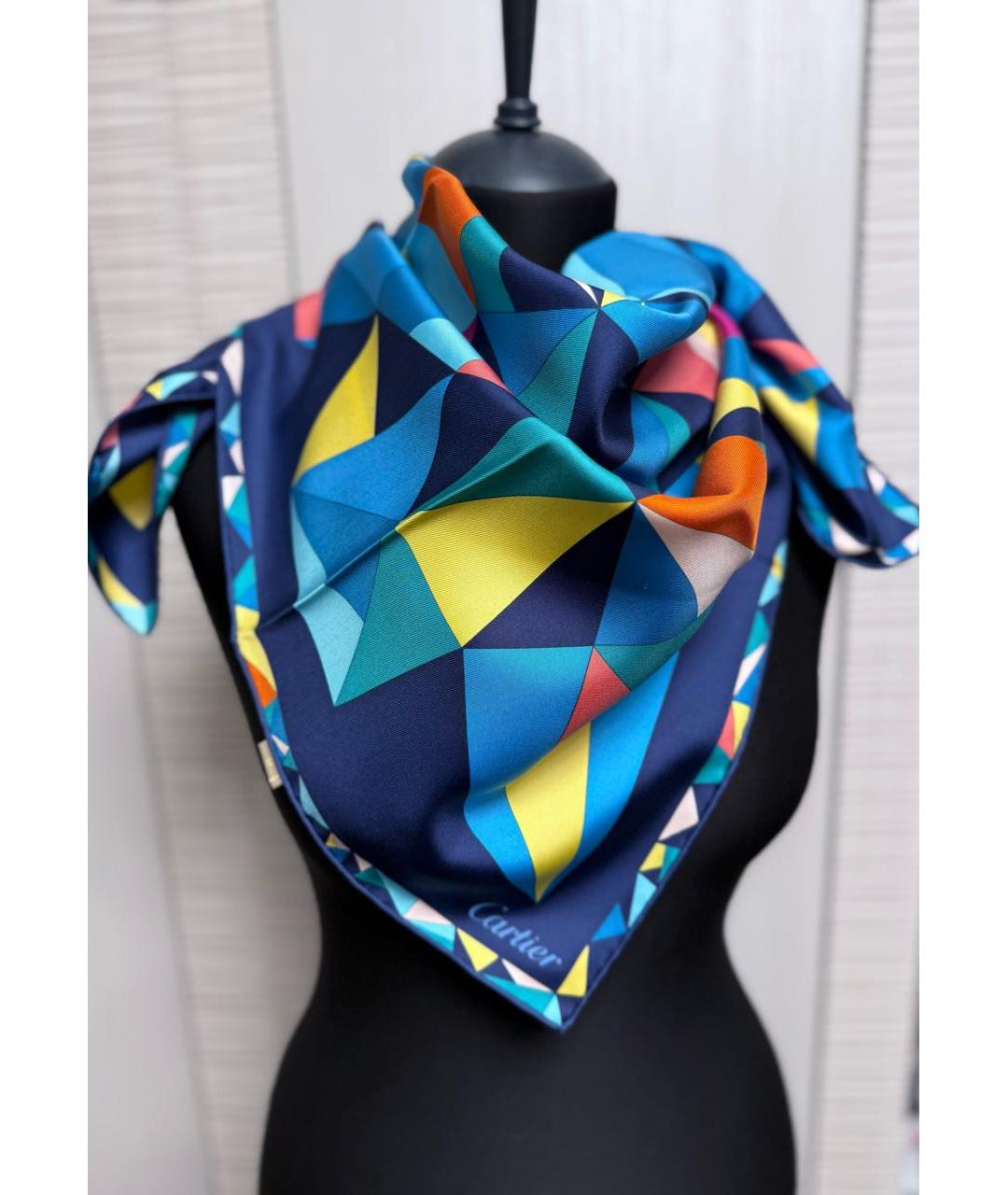 CARTIER Синий шелковый платок, фото 2