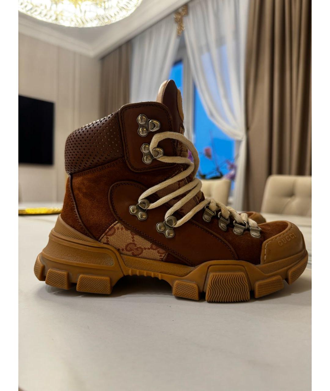 GUCCI Коричневые текстильные ботинки, фото 6
