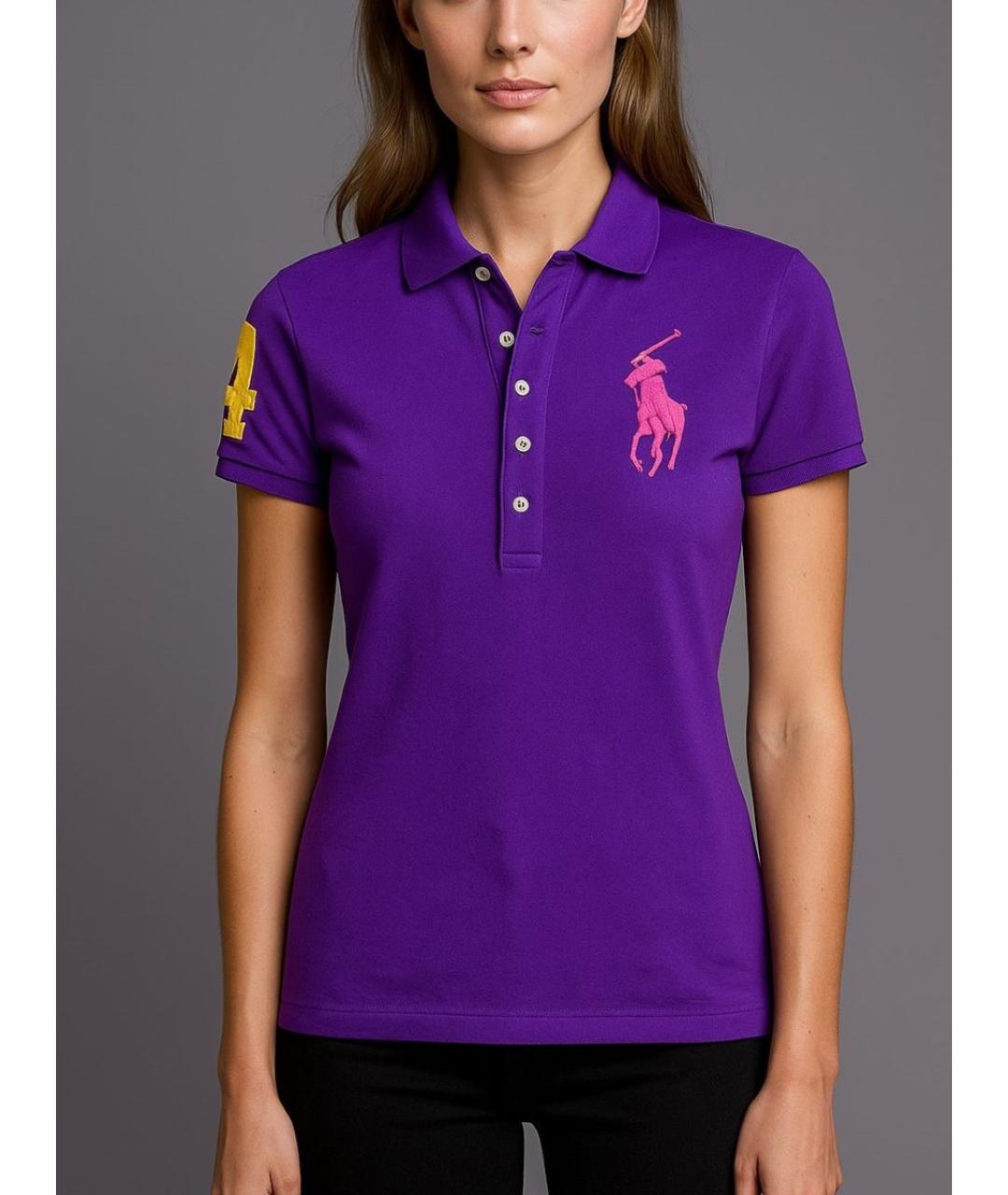 RALPH LAUREN Фиолетовая хлопковая футболка, фото 6