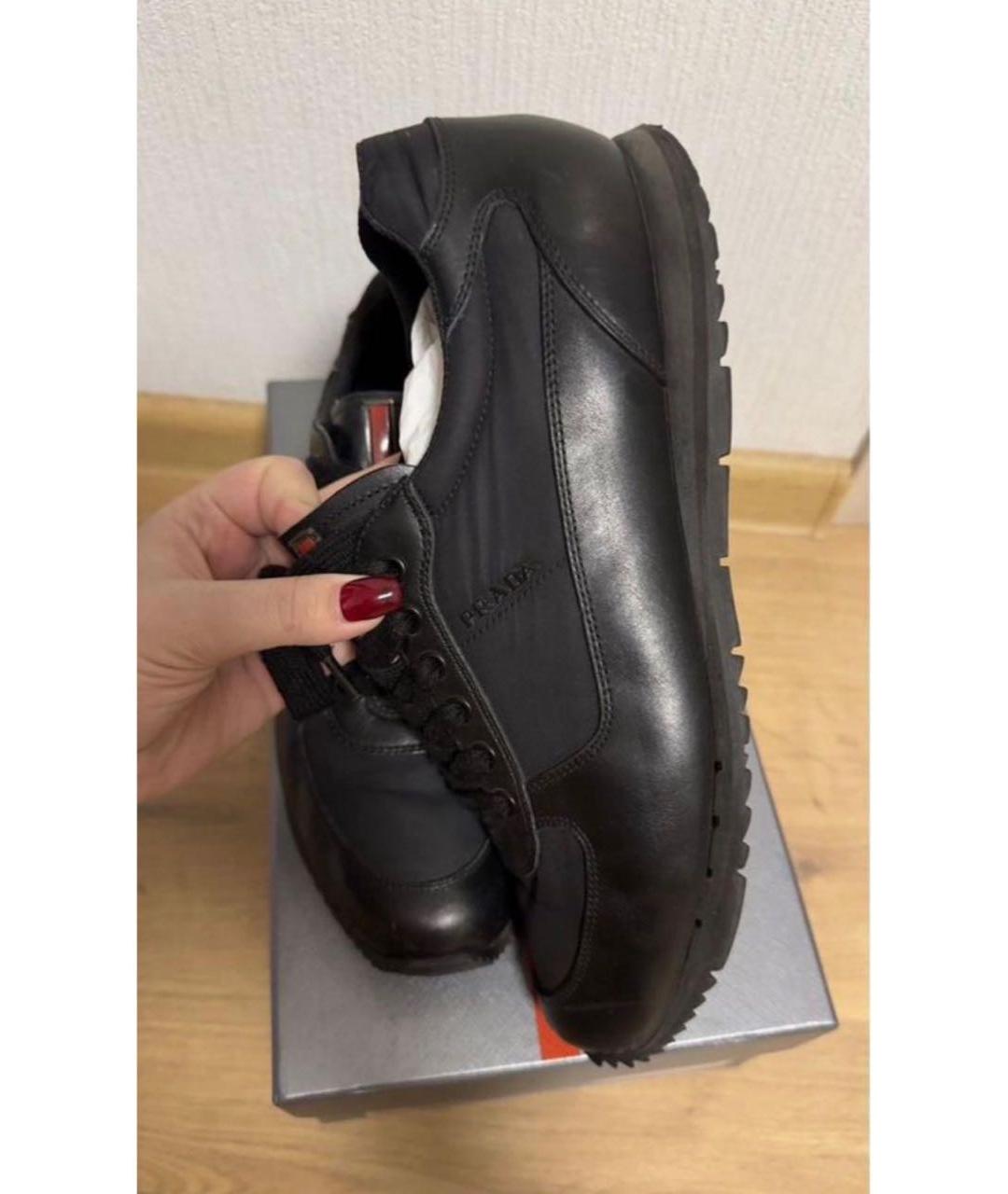 PRADA Черные кожаные низкие кроссовки / кеды, фото 5