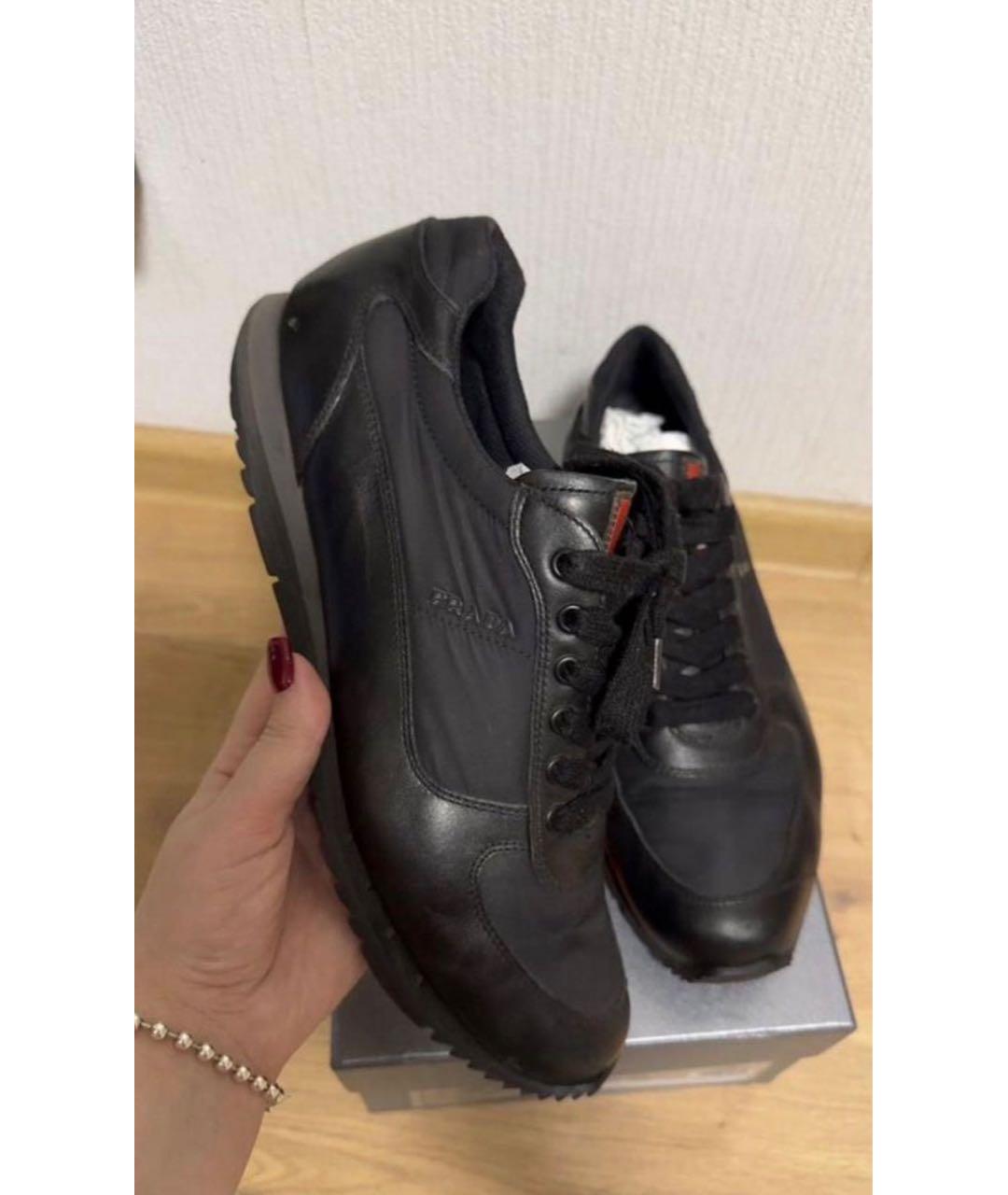 PRADA Черные кожаные низкие кроссовки / кеды, фото 3