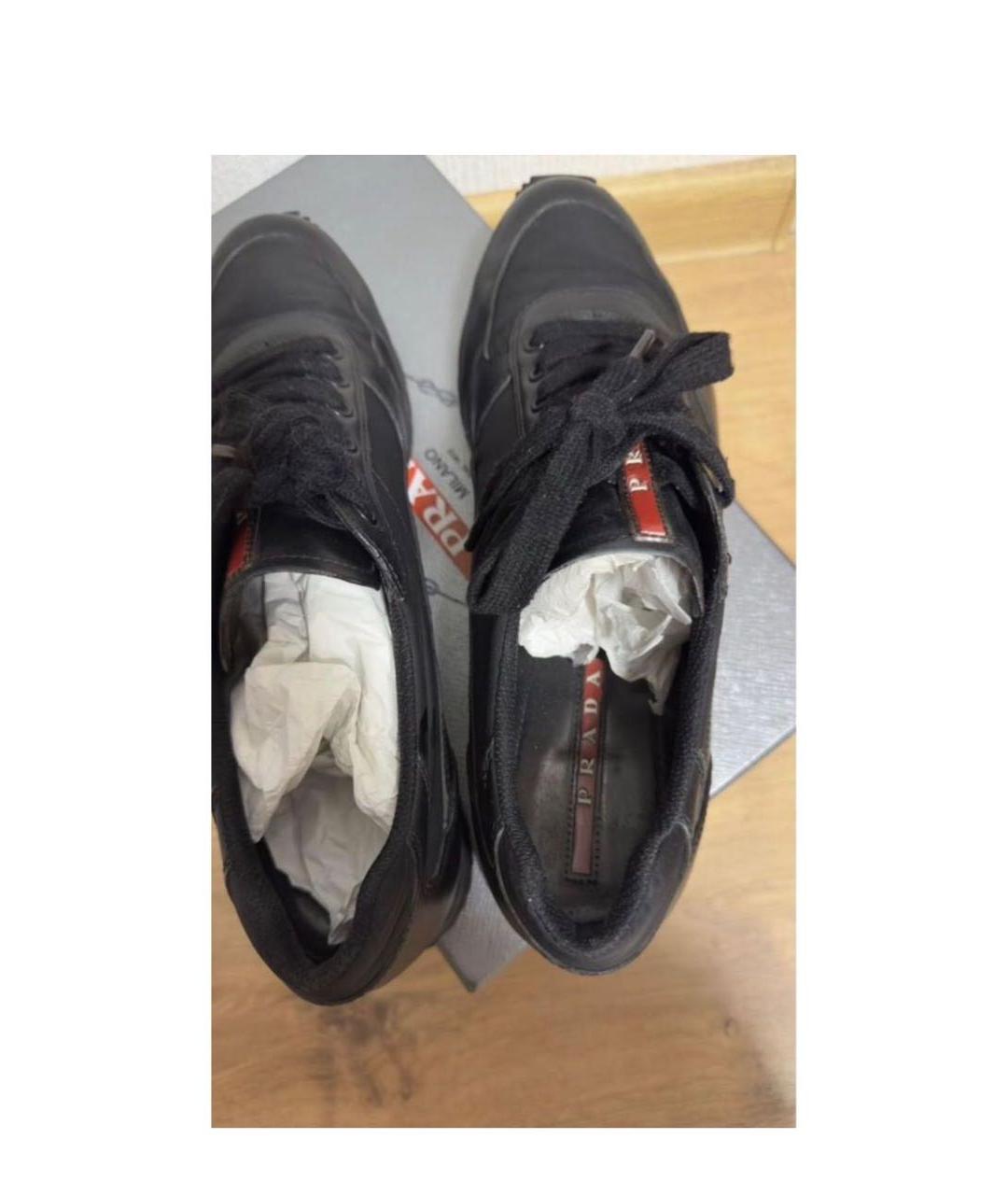 PRADA Черные кожаные низкие кроссовки / кеды, фото 8