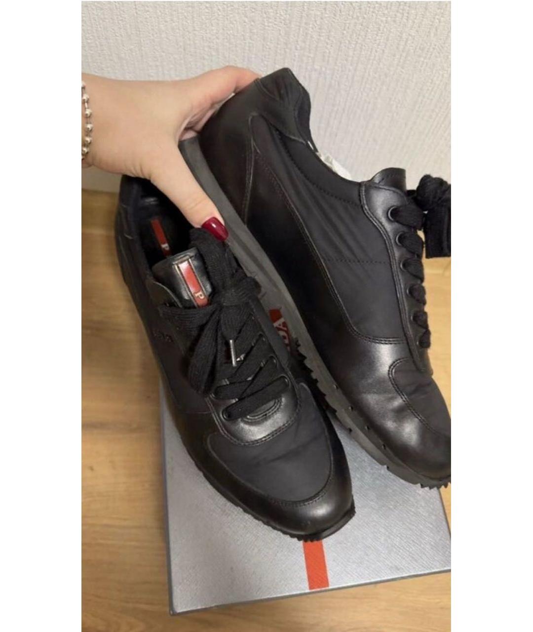 PRADA Черные кожаные низкие кроссовки / кеды, фото 4