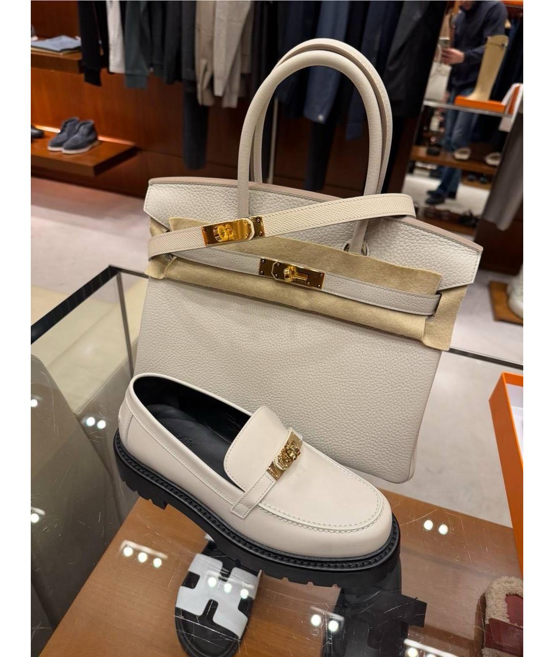 HERMES Белая кожаная сумка с короткими ручками, фото 5