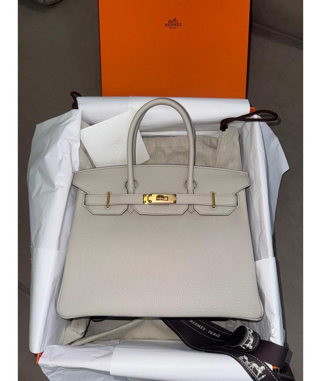 HERMES Белая кожаная сумка с короткими ручками, фото 4
