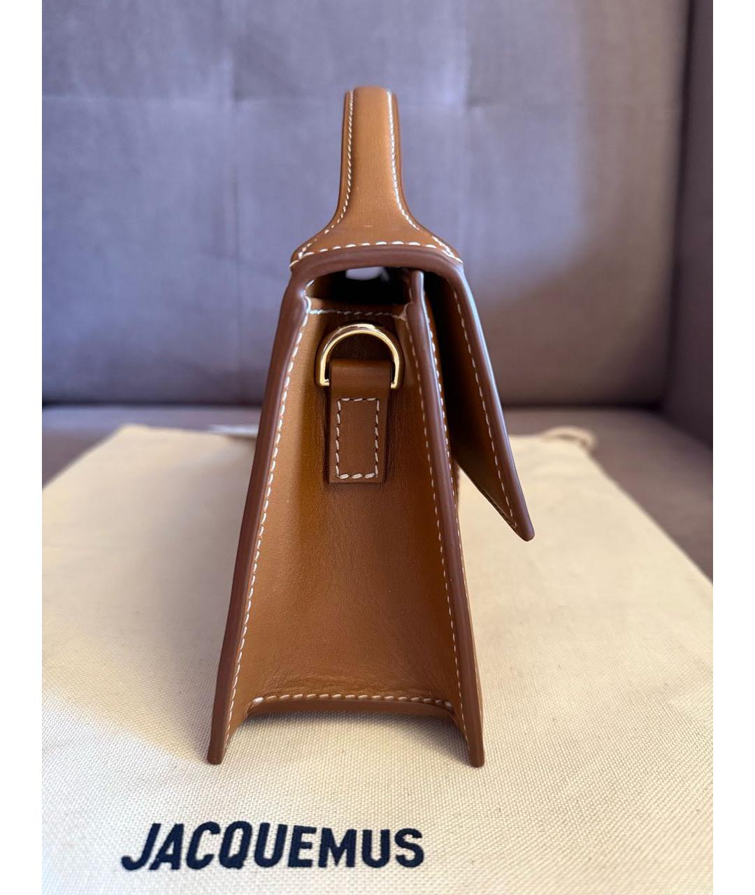 JACQUEMUS Коричневая кожаная сумка с короткими ручками, фото 3