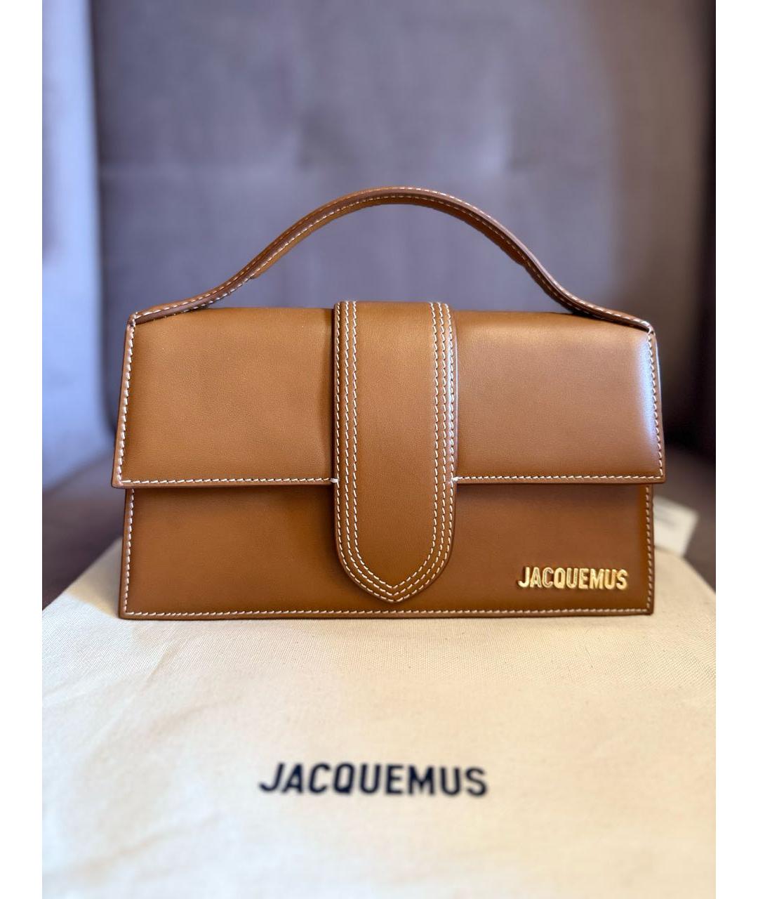 JACQUEMUS Коричневая кожаная сумка с короткими ручками, фото 9