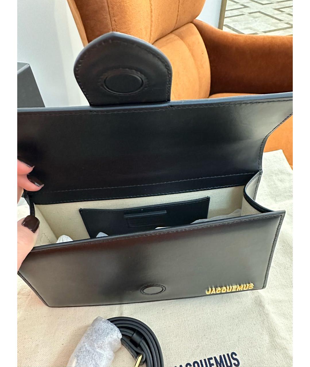 JACQUEMUS Черная кожаная сумка с короткими ручками, фото 4