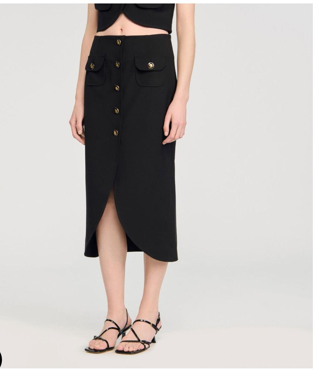 SANDRO Черная полиэстеровая юбка миди, фото 6