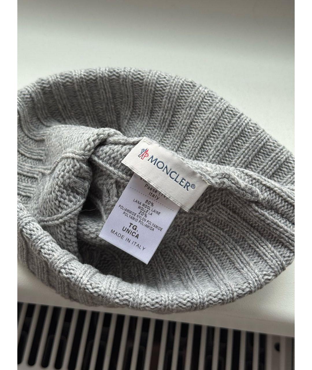 MONCLER Серая шерстяная шапка, фото 4