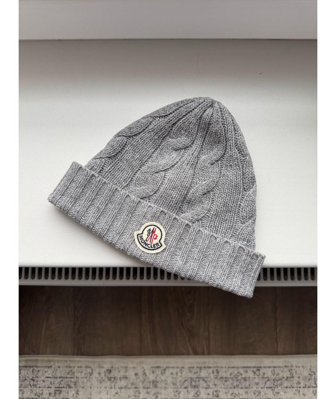 MONCLER Серая шерстяная шапка, фото 7