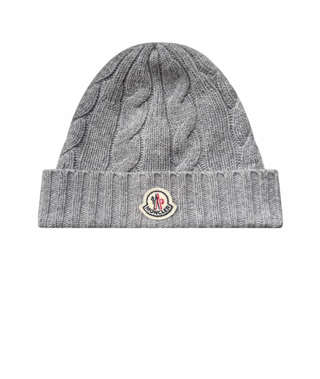 MONCLER Серая шерстяная шапка, фото 1