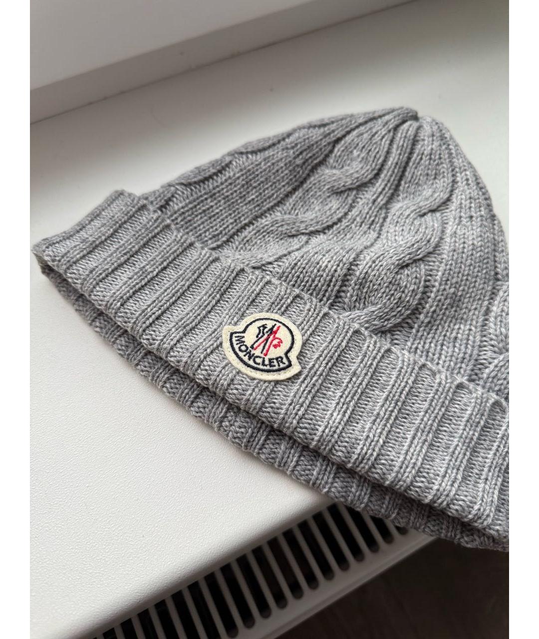 MONCLER Серая шерстяная шапка, фото 2