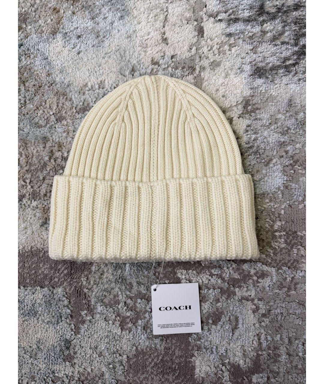 COACH Бежевая шерстяная шапка, фото 2