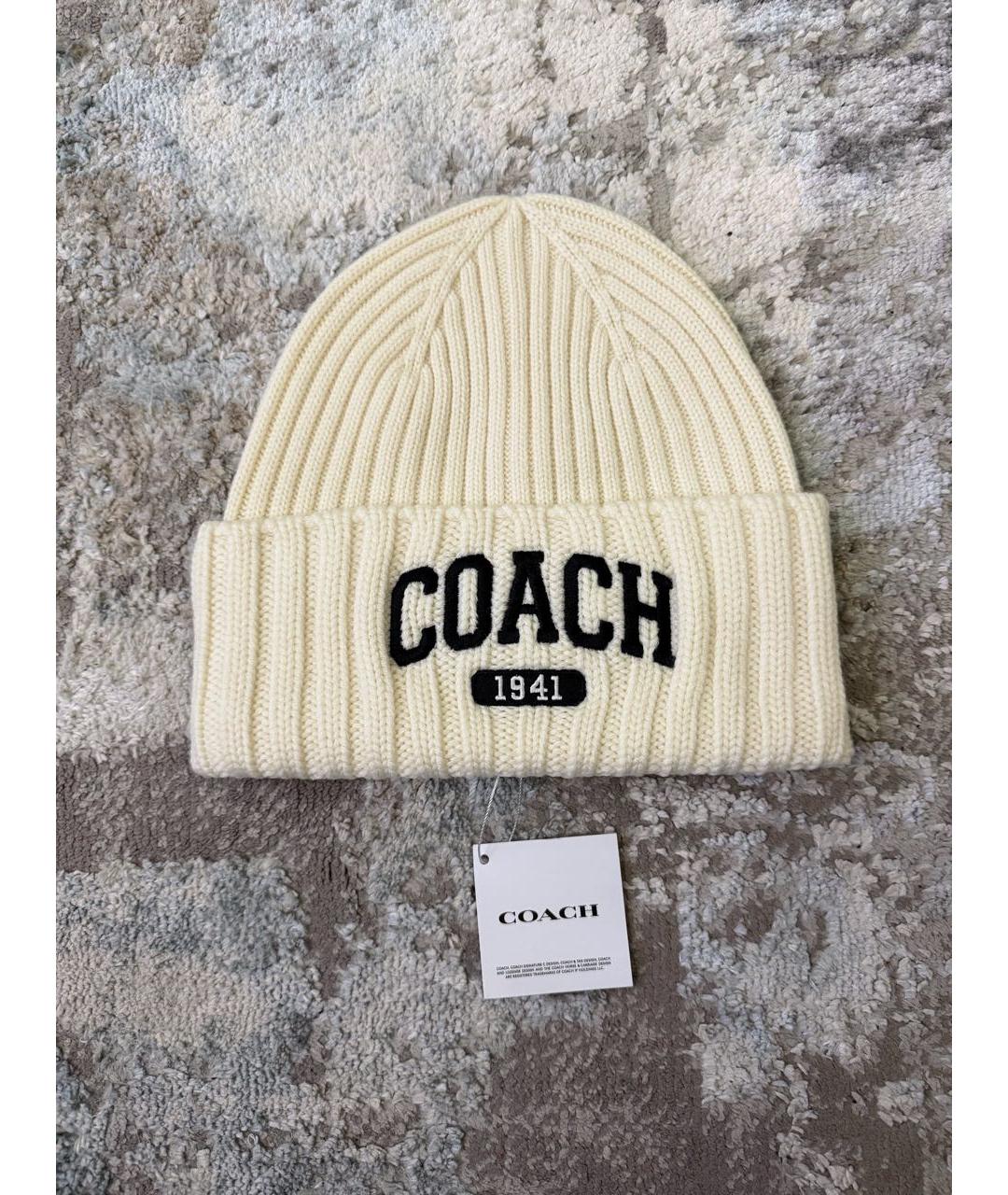 COACH Бежевая шерстяная шапка, фото 3