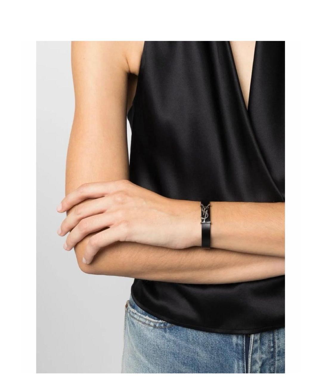 SAINT LAURENT Черный кожаный браслет, фото 6