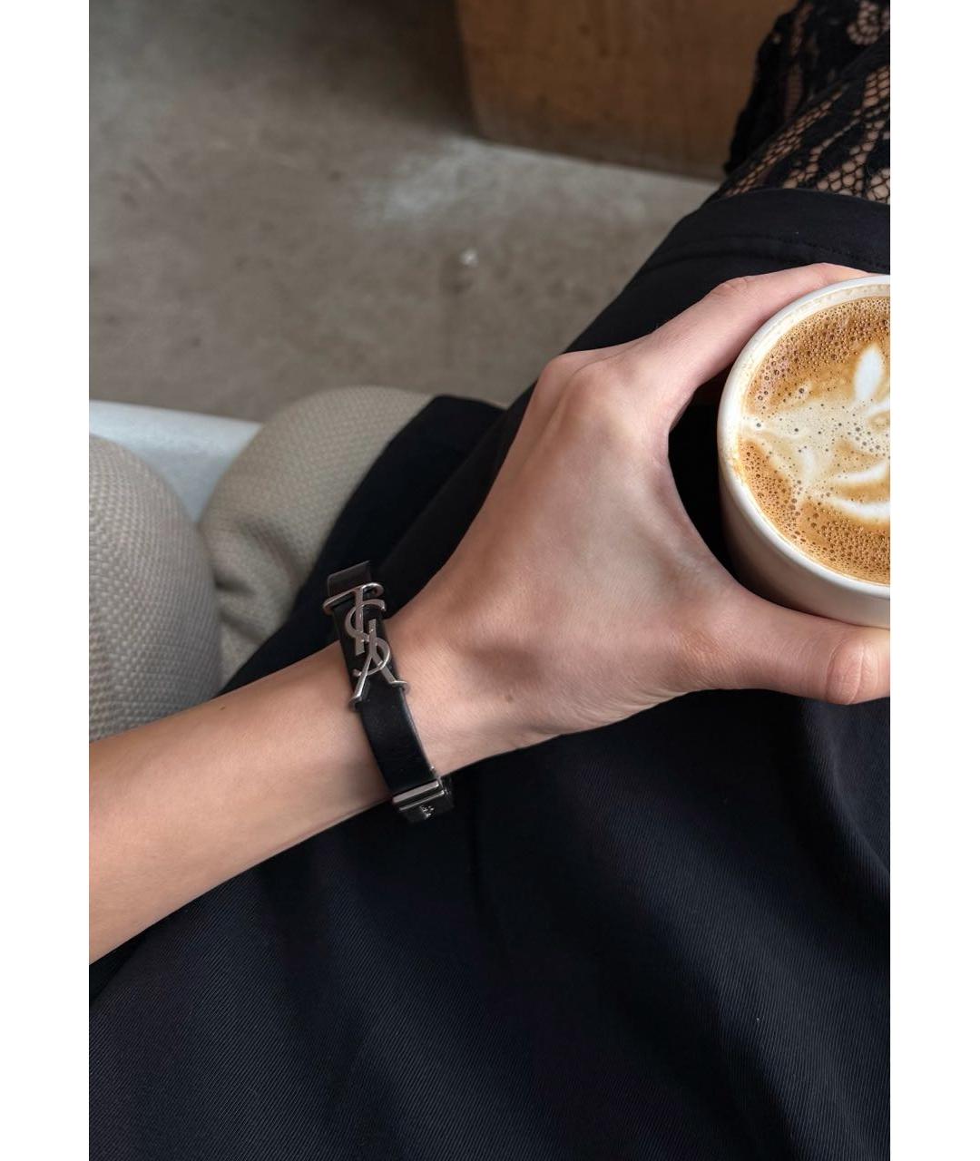 SAINT LAURENT Черный кожаный браслет, фото 8