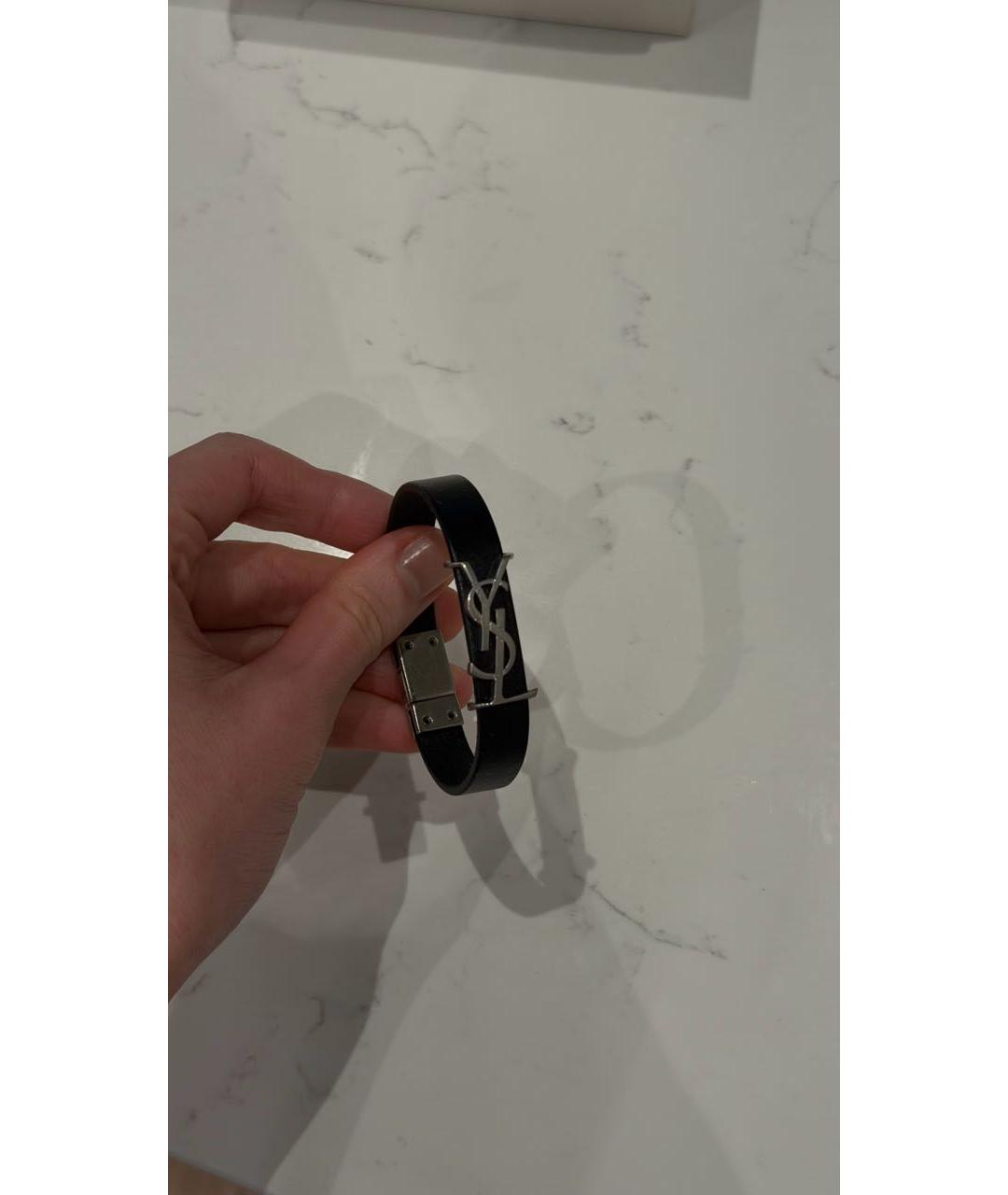 SAINT LAURENT Черный кожаный браслет, фото 4