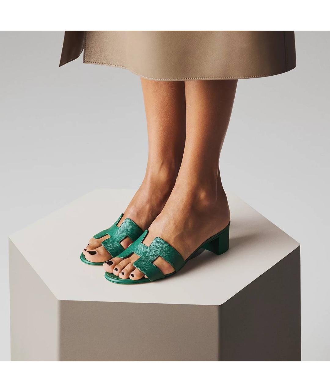 HERMES Зеленые кожаные мюли, фото 5