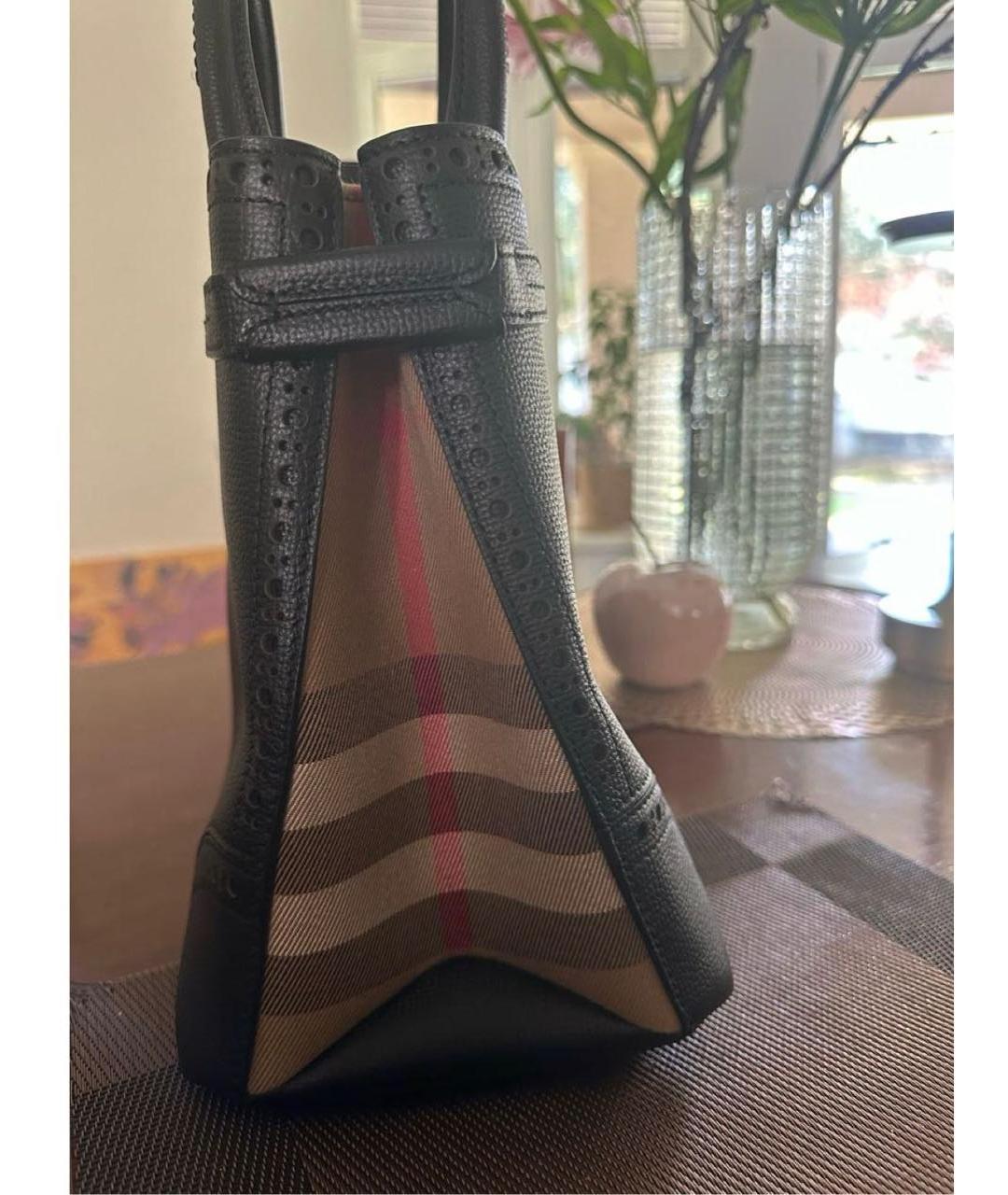 BURBERRY Черная кожаная сумка тоут, фото 3