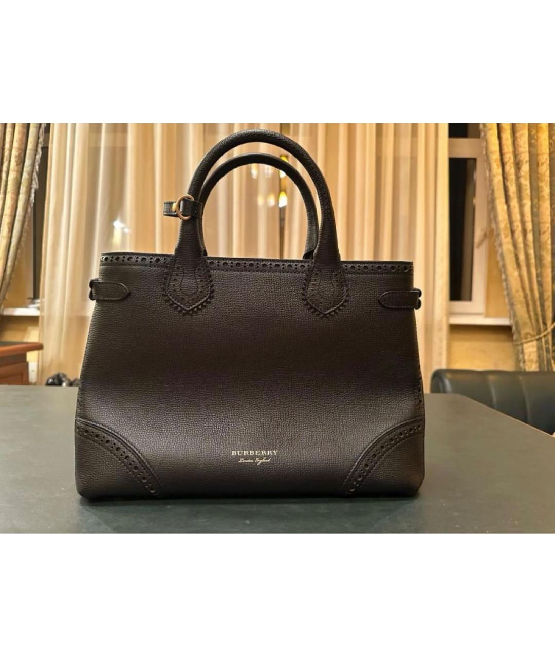 BURBERRY Черная кожаная сумка тоут, фото 5